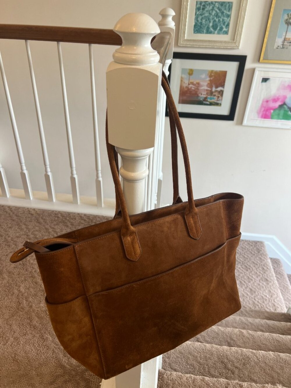 Quince Hudson Suede Tote in Whiskey, Laptop Sleeve, Retail $174, Gently Used - Picture 2 of 11